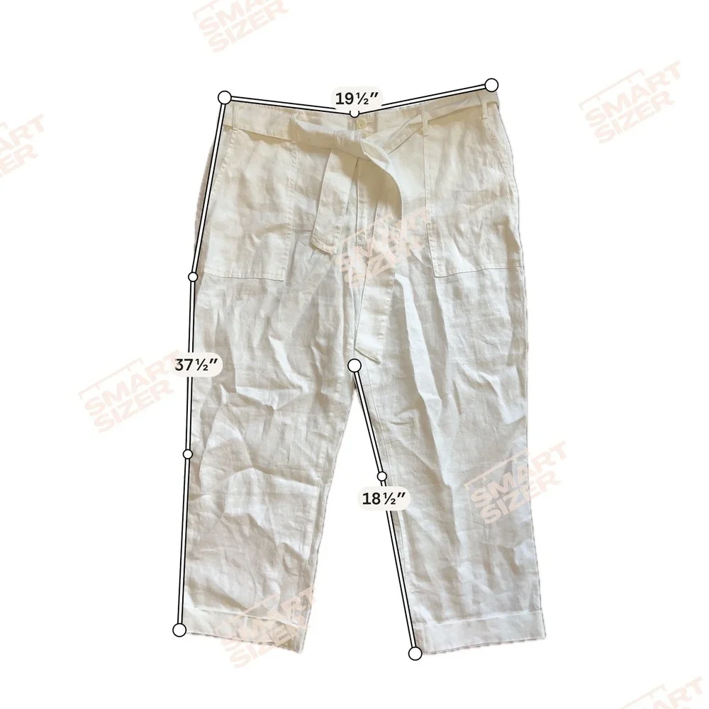 Lauren Ralph Lauren White 100% Linen Belted Cropped Pants Womens 18 Patch Pocket
